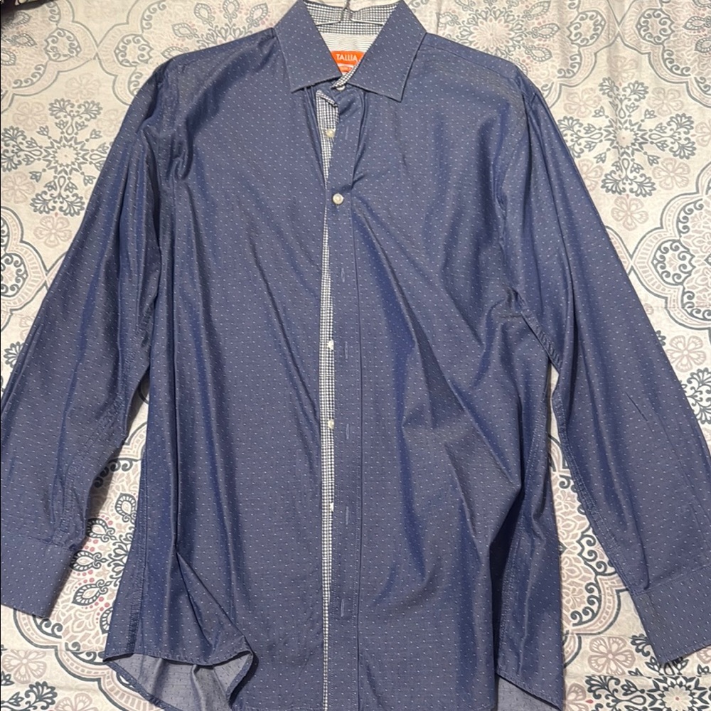 TALLIA Blue Casual Button Down Shirt Lightweight Cotton